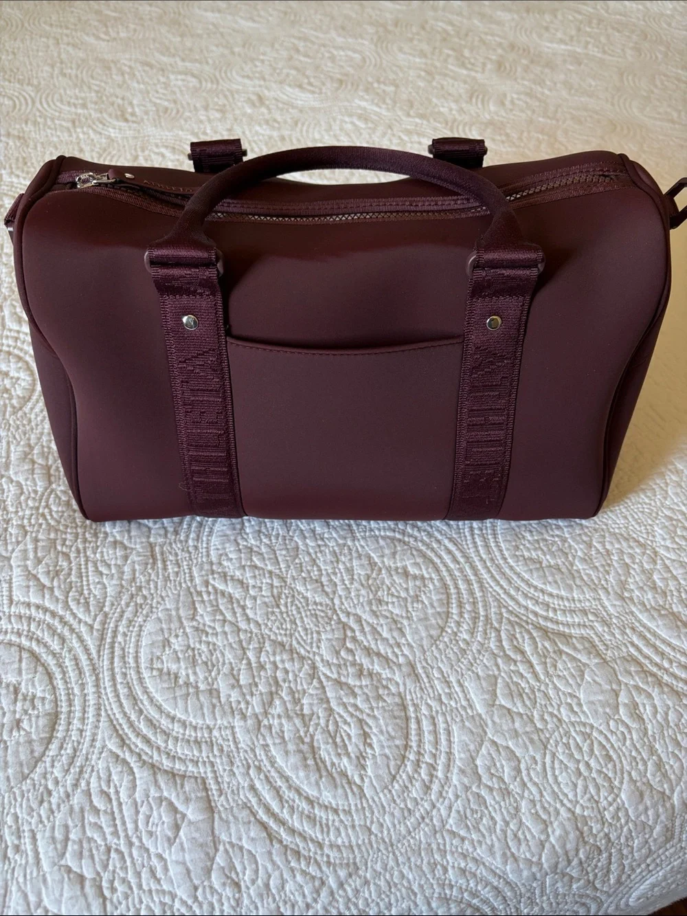 Athleta Diem Speedster Satchel in Burgundy Neoprene with Crossbody Strap